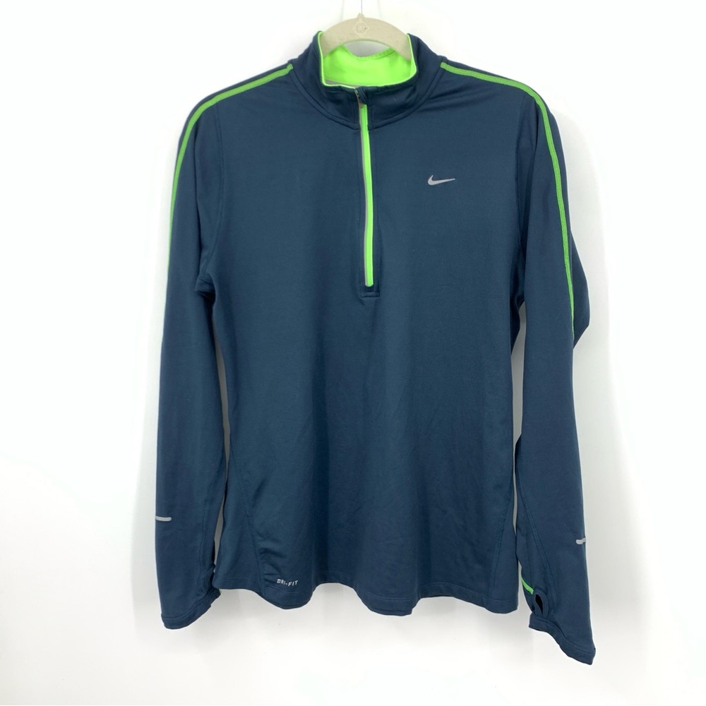 Nike Women Size Large Shirt‎ 1/4 Zip Pullover Long Sleeve Top Teal Blue Running